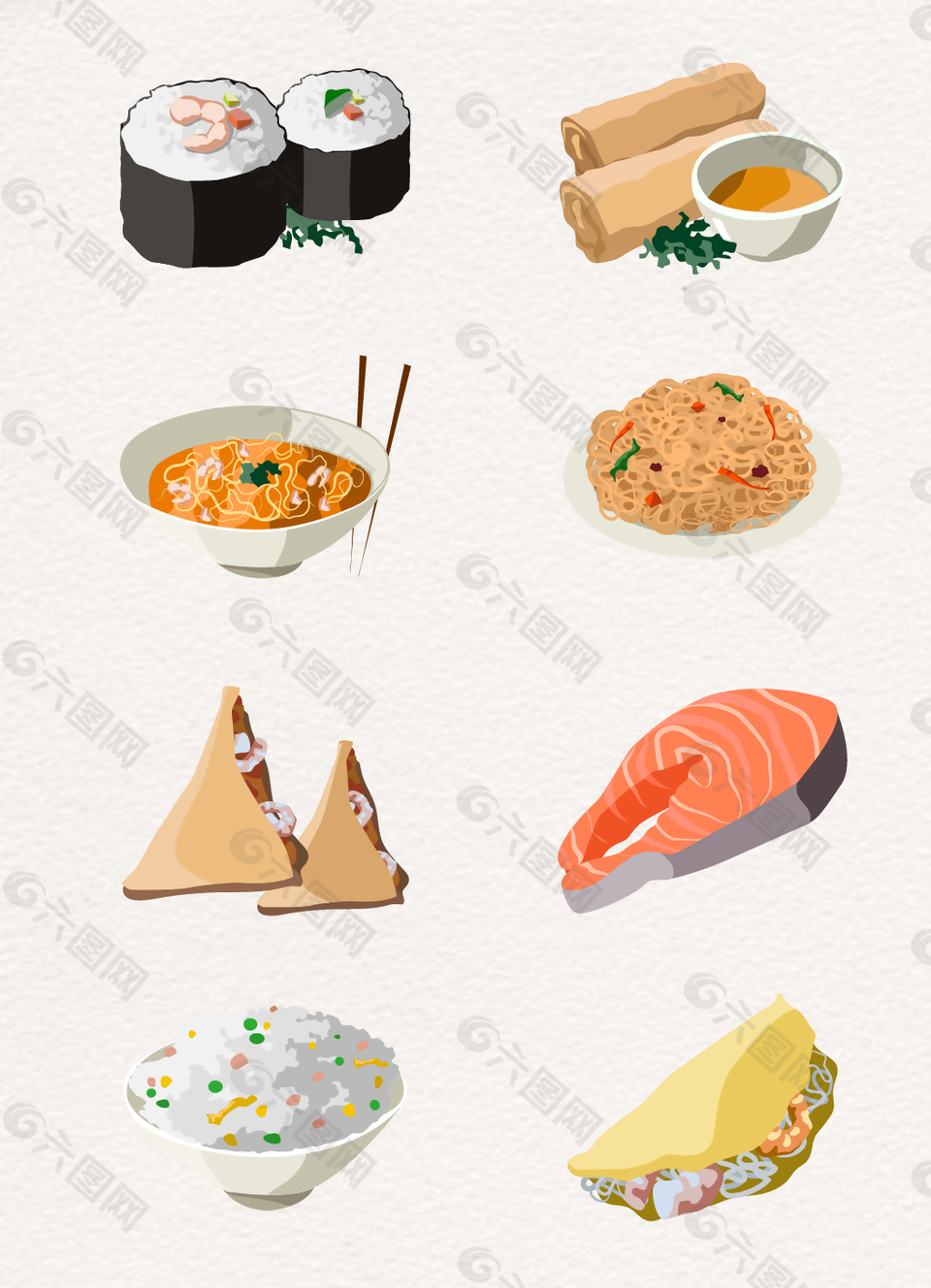 8款美味亞洲食物矢量素材
