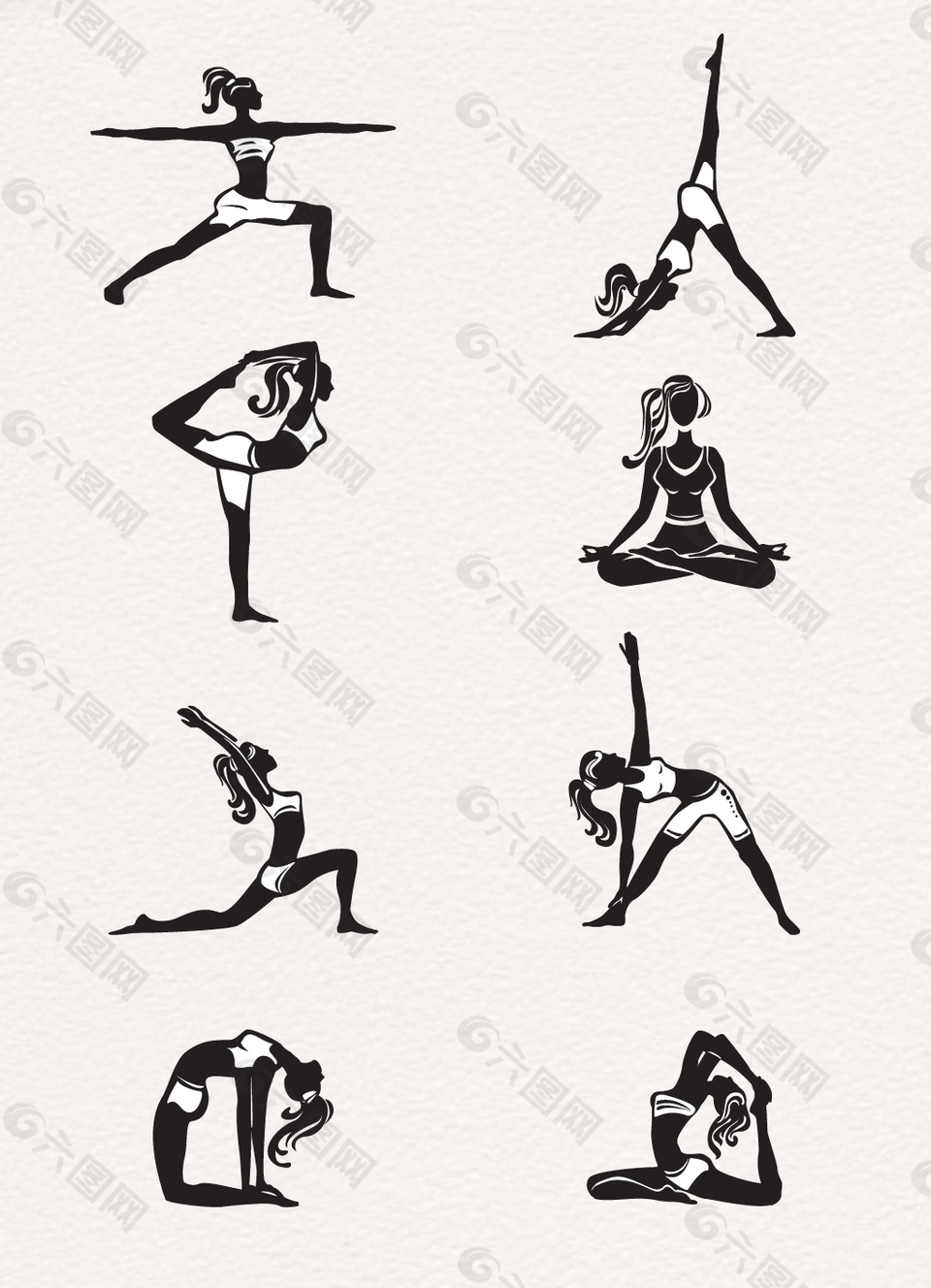 瑜伽女孩剪影矢量素材