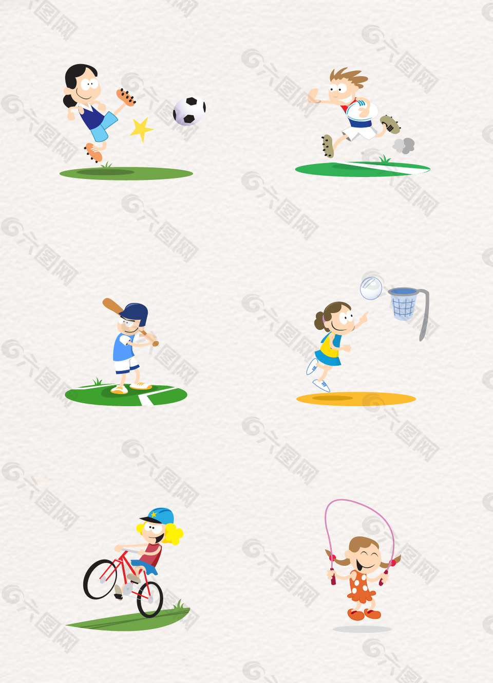 扁平化5h運動小孩人物素材