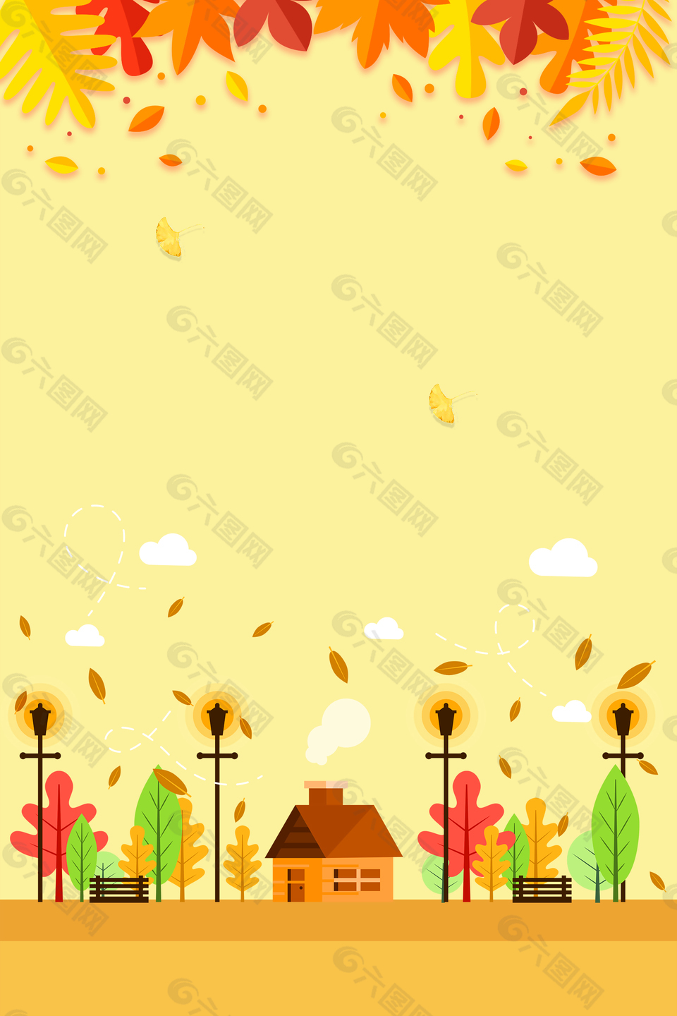 手繪卡通金色秋天背景