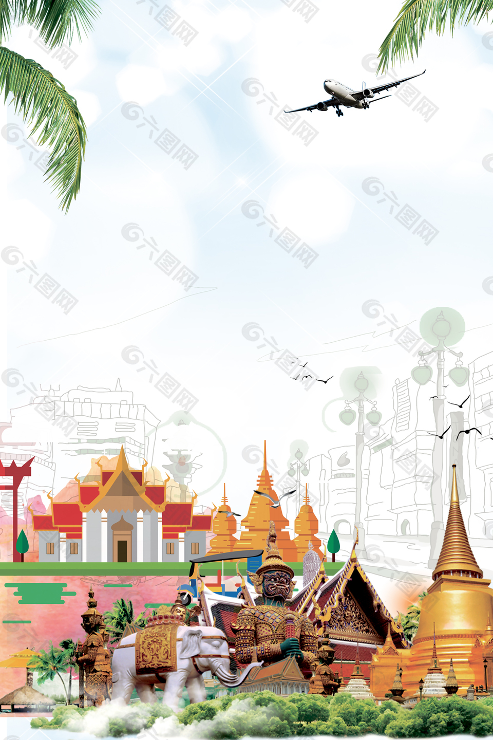 簡約泰國雙人游海報背景