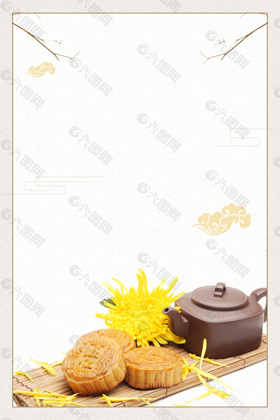 簡(jiǎn)約中秋節(jié)月餅菊花茶海報(bào)背景素材