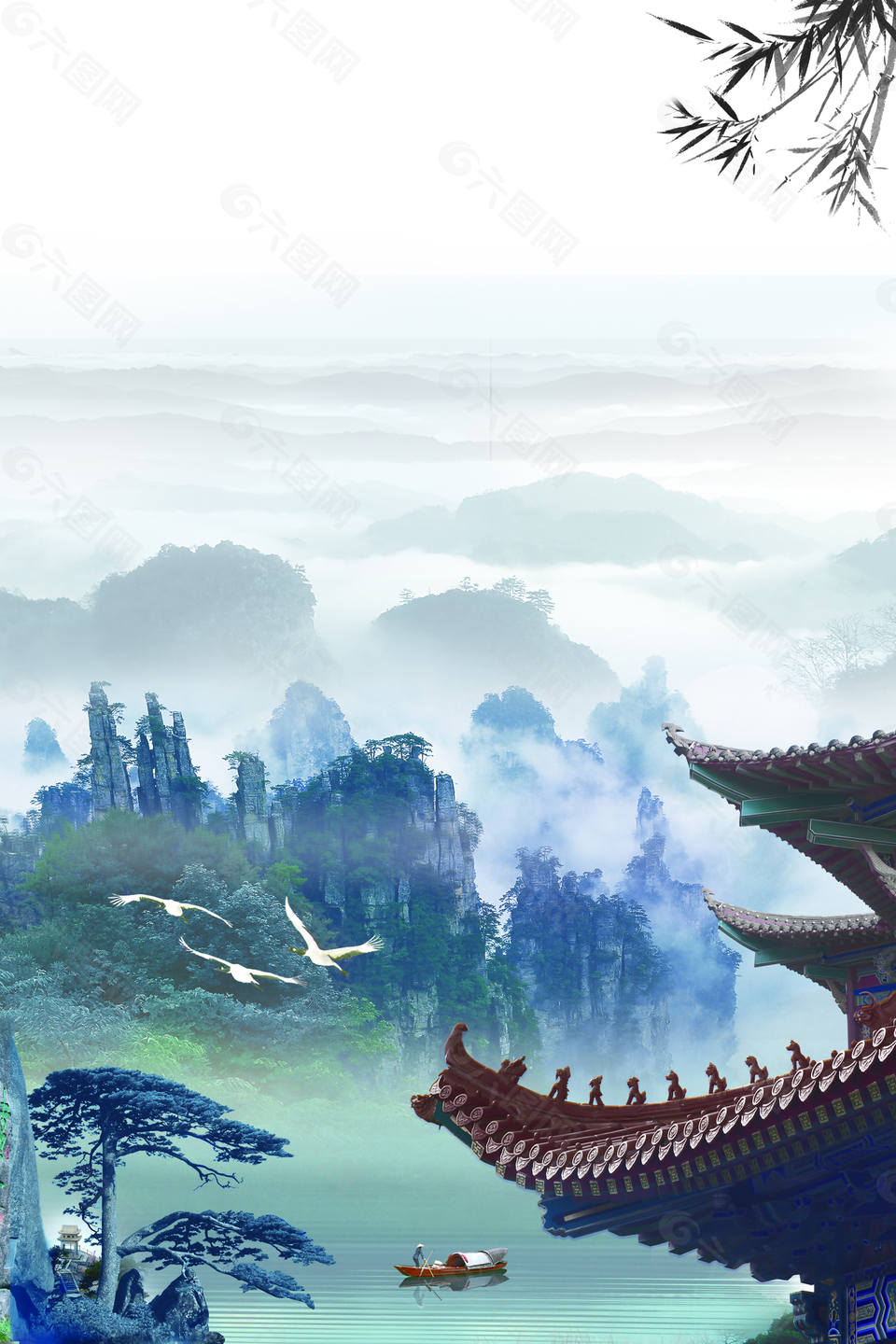 水墨紋理中國風電商背景