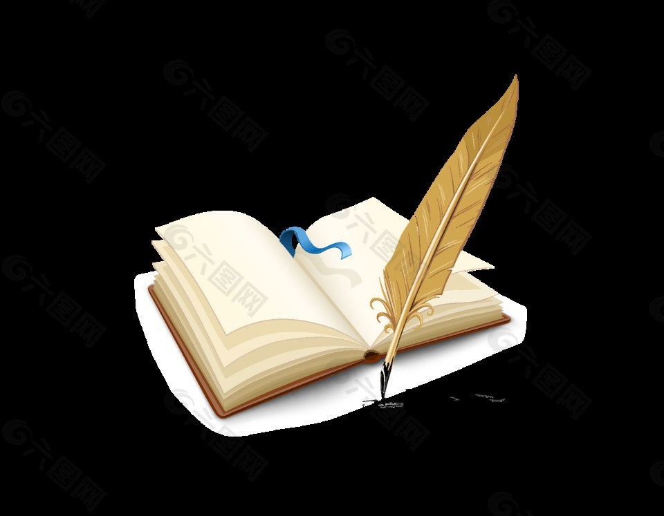 卡通書籍羽毛筆元素