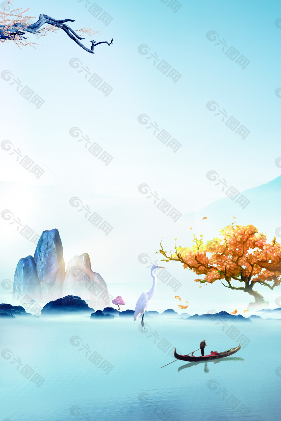 藍(lán)色唯美意境二十四節(jié)氣白露背景