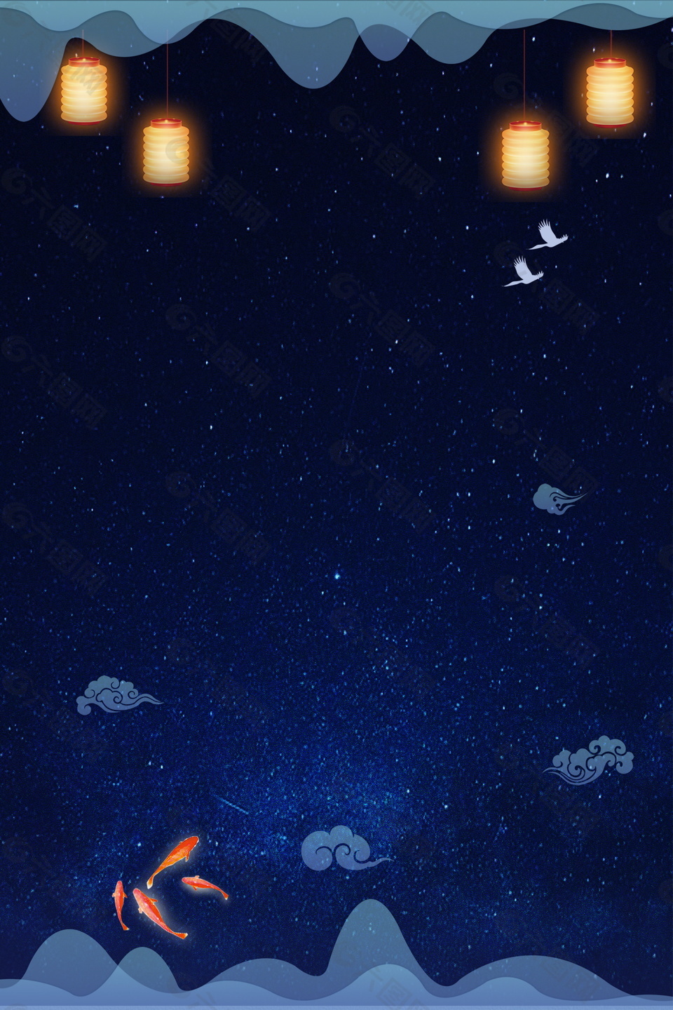 漫天星空燈籠掛中秋節(jié)背景素材