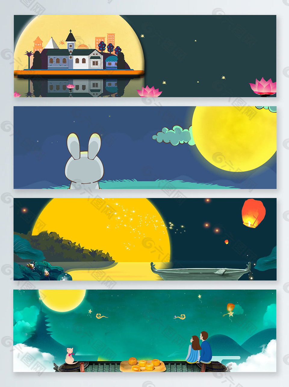 卡通中秋節(jié)傳統(tǒng)節(jié)日banner背景