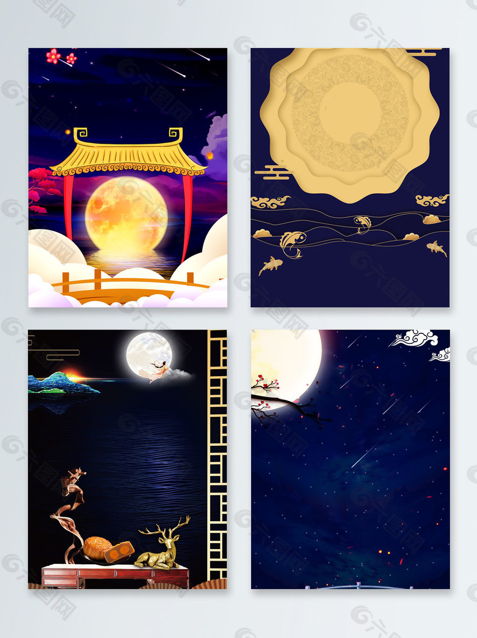 亭子中秋鉅惠月餅促銷廣告背景圖