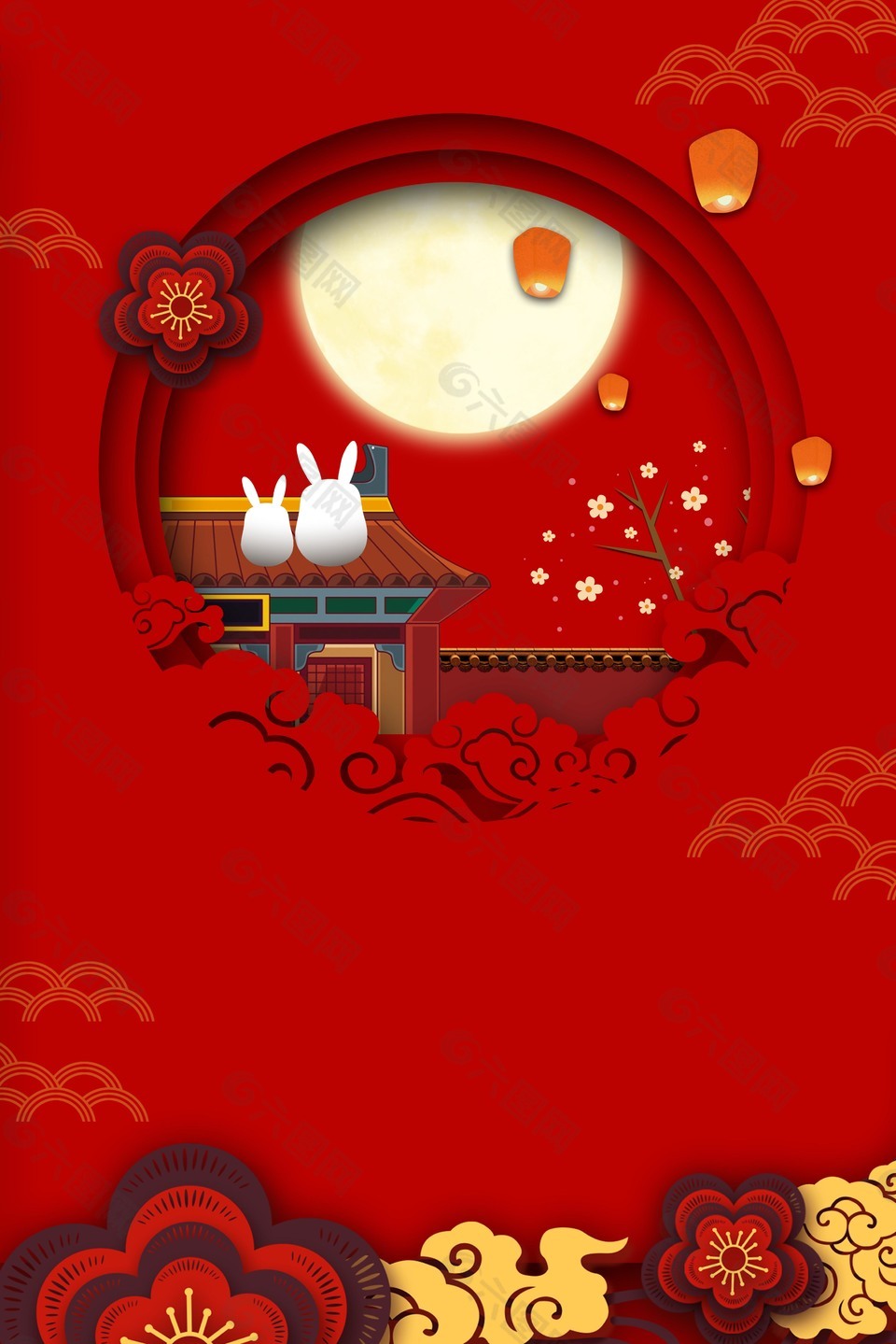 中秋月亮立體海報(bào)背景