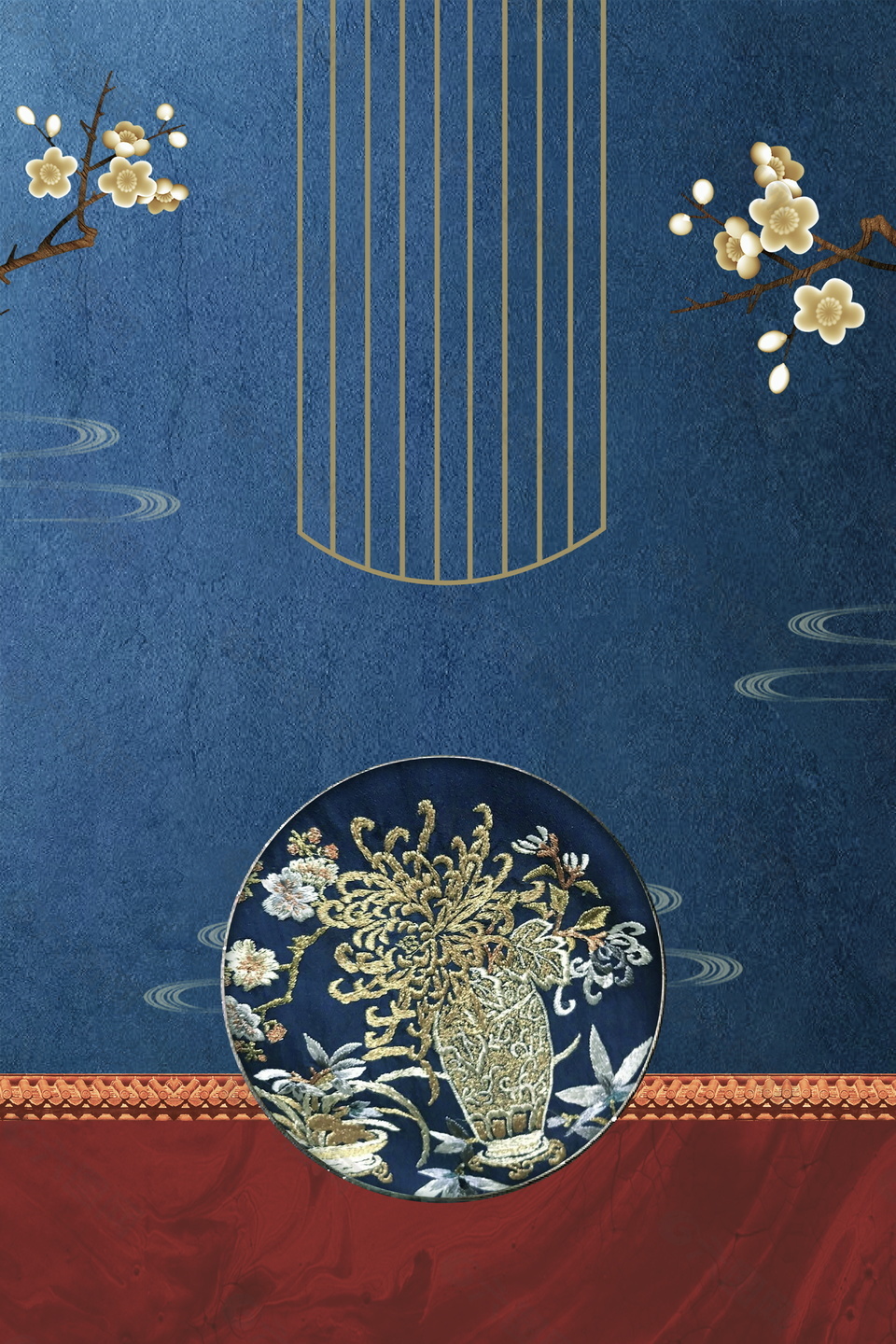 藍(lán)色經(jīng)典刺繡花紋海報(bào)背景設(shè)計(jì)