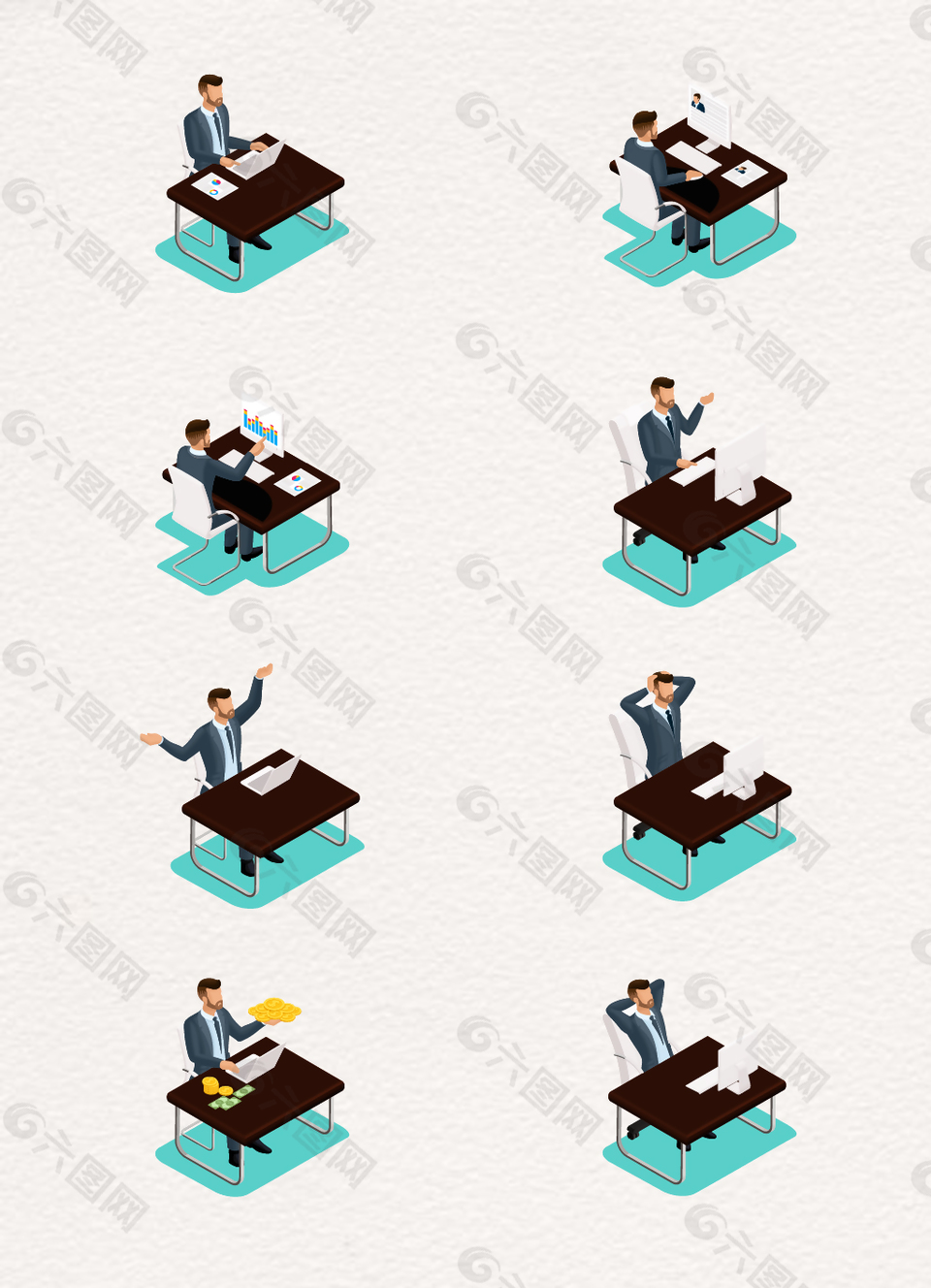 2.5D矢量辦公桌和男性上班族場(chǎng)景設(shè)計(jì)