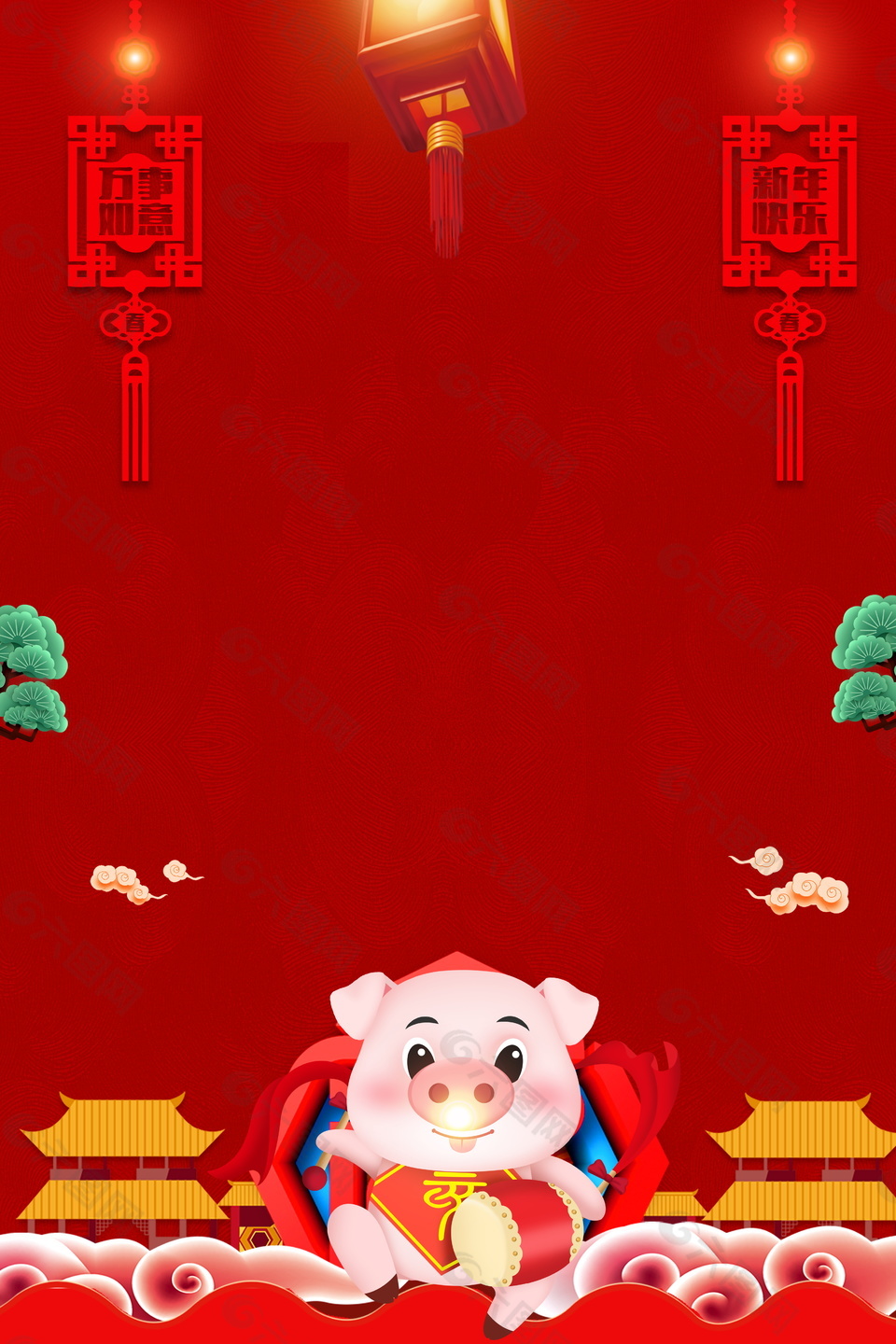 喜慶中國年2019豬年海報(bào)背景設(shè)計(jì)
