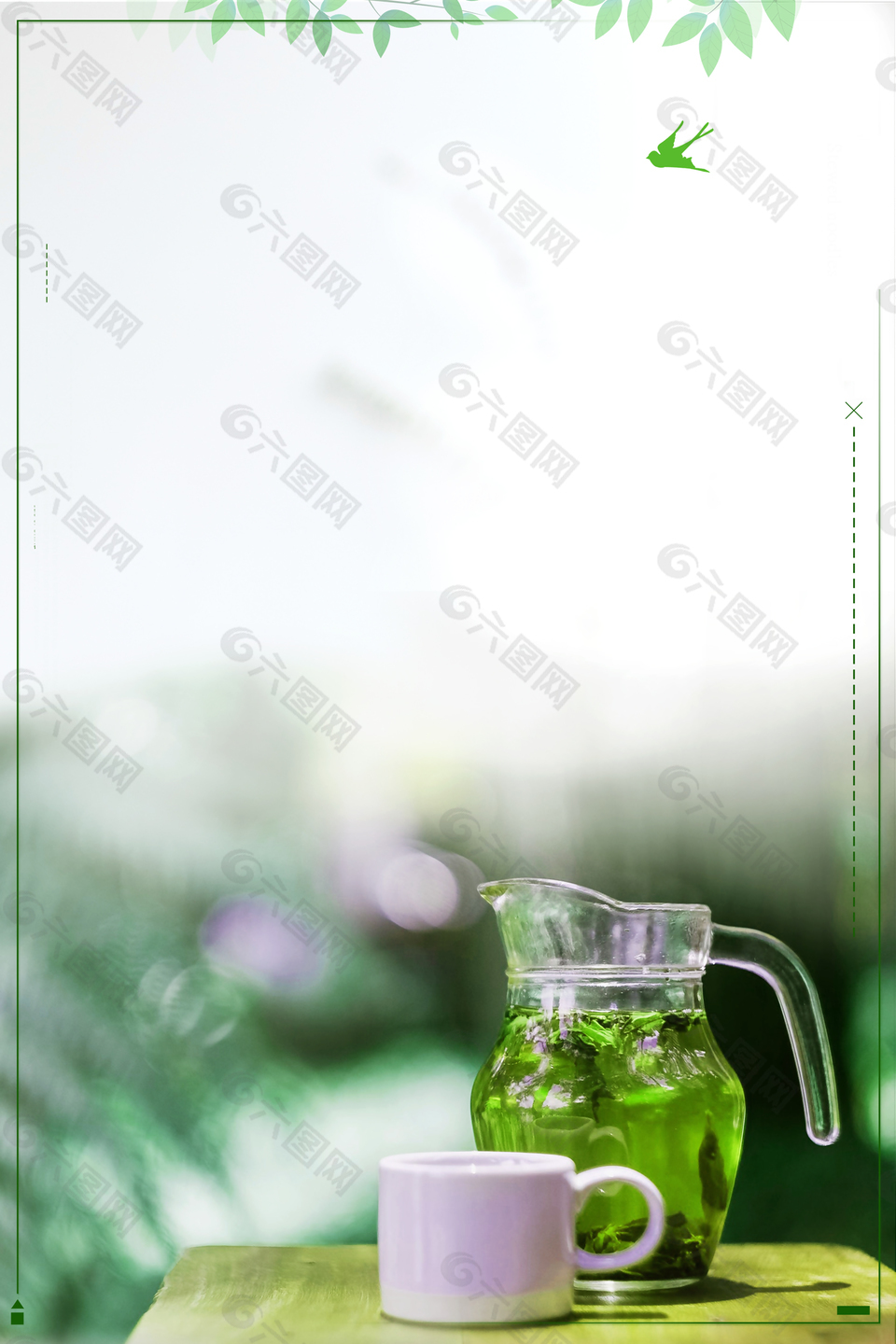 唯美清新茶葉茶道背景