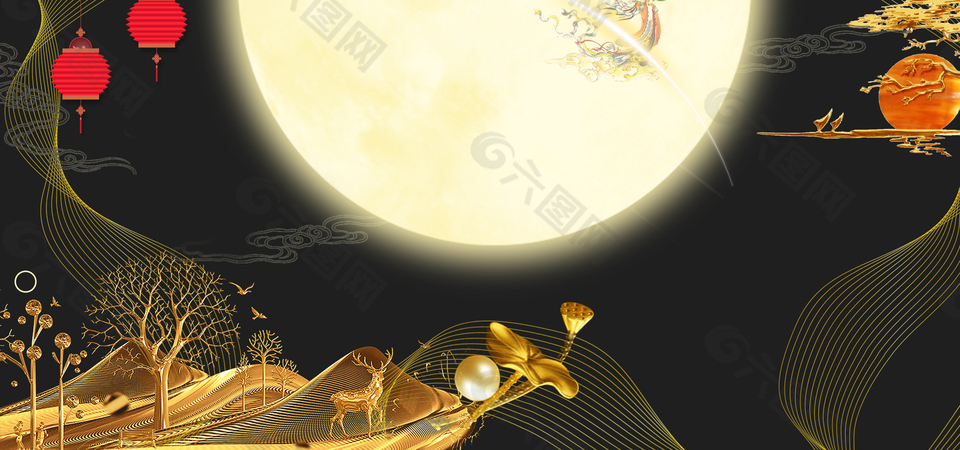 中秋促銷文藝中國風banner背景