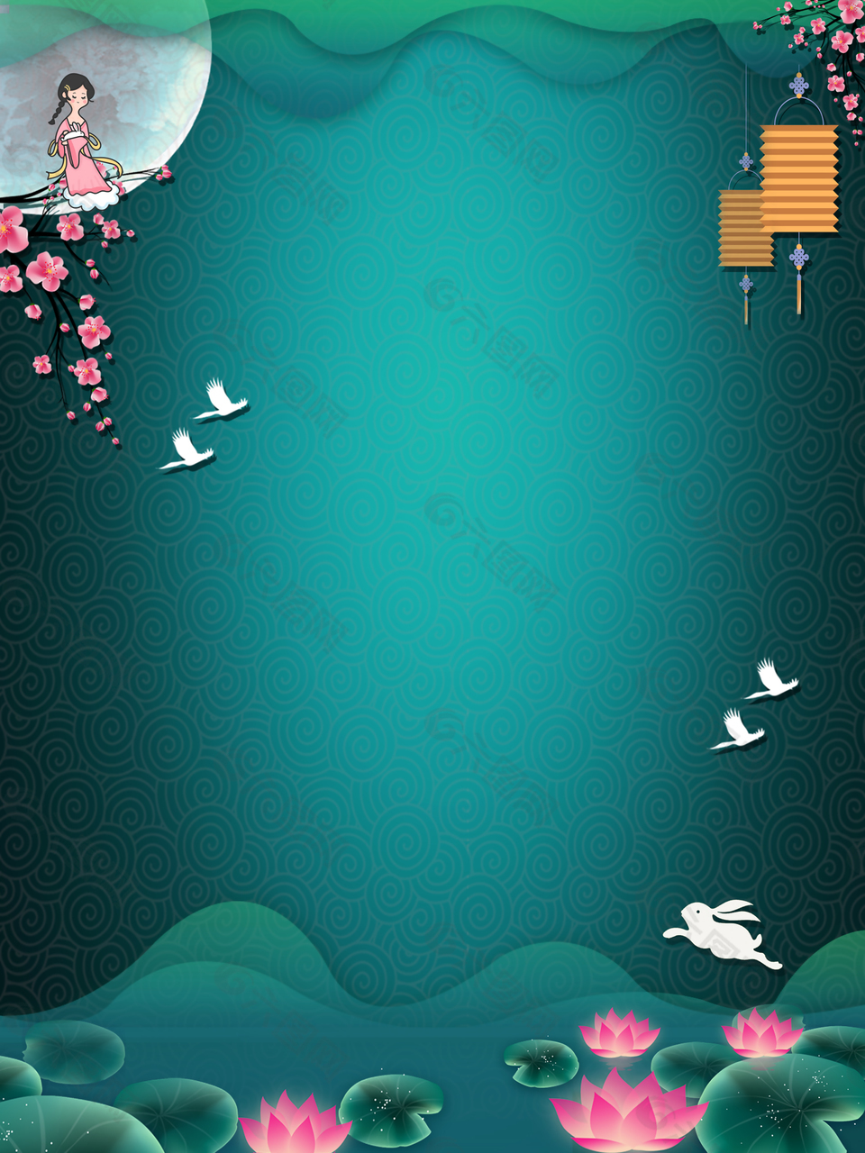 簡(jiǎn)約中秋節(jié)日宣傳墨綠色海報(bào)背景