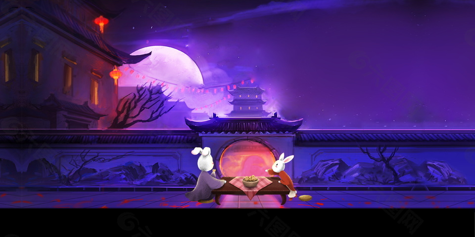 古風(fēng)中秋節(jié)banner背景素材
