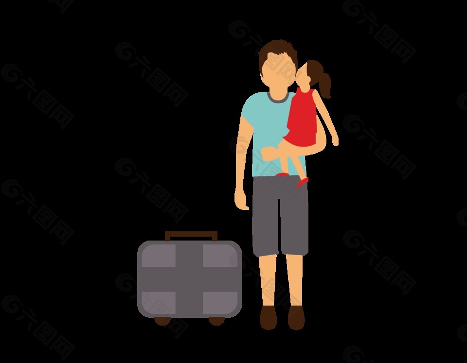 手繪卡通父女旅游元素