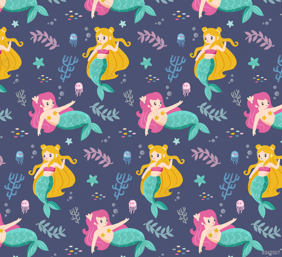 卡通美人魚無縫背景設計矢量素材