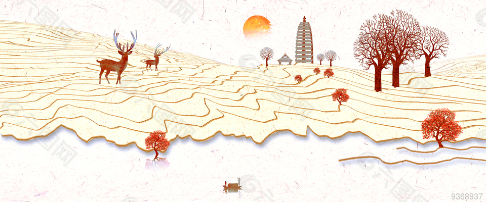 红色线条背景画