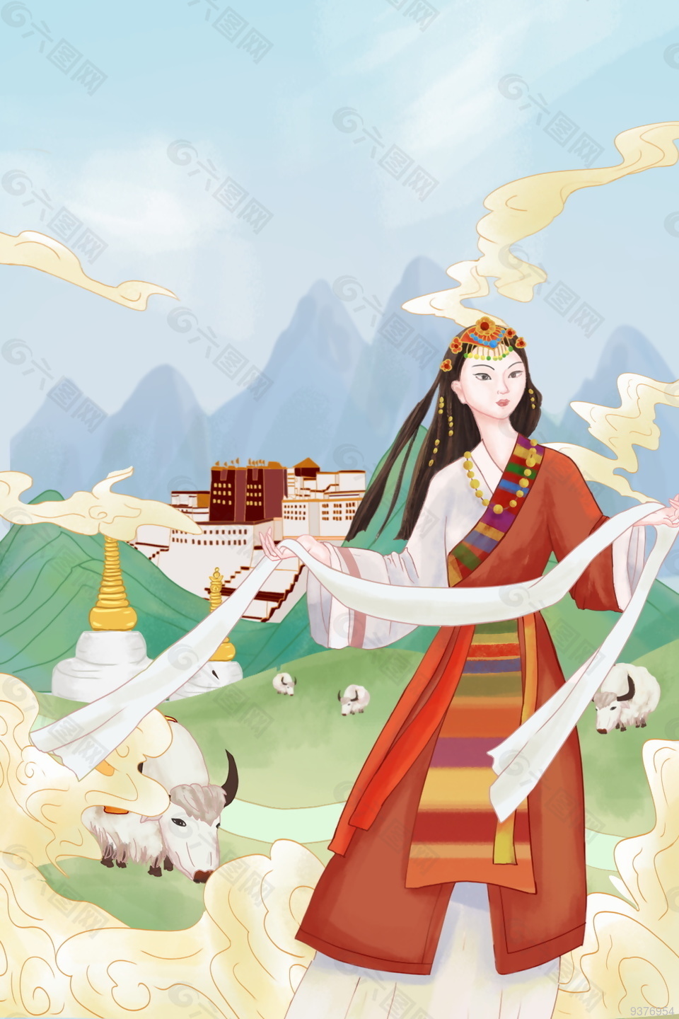 西藏旅游插画海报