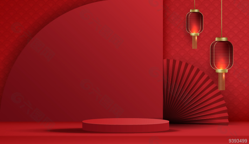 中國風紅燈籠新年喜慶舞臺背景素材