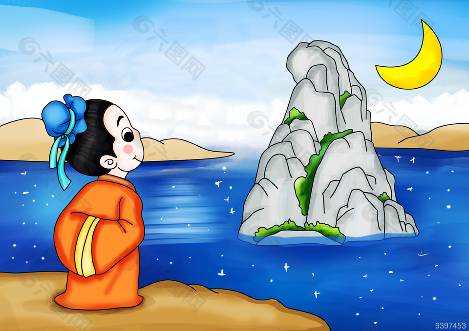 小學(xué)生語(yǔ)文書(shū)望洞庭古詩(shī)配圖素材下載