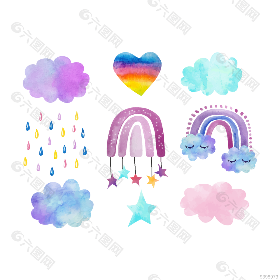 彩虹云朵手繪星星圖案
