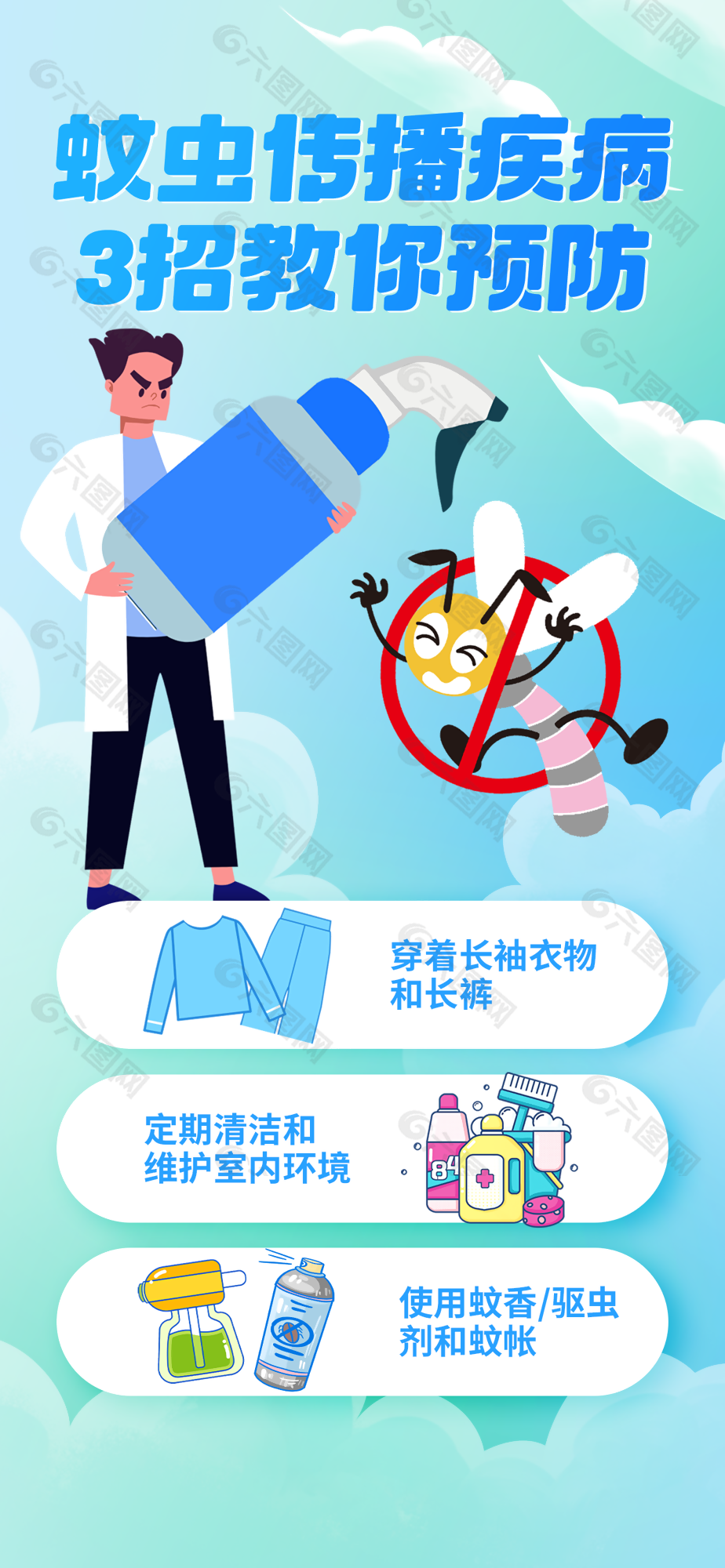 藍色簡約夏季防蚊蟲貼士海報圖片下載