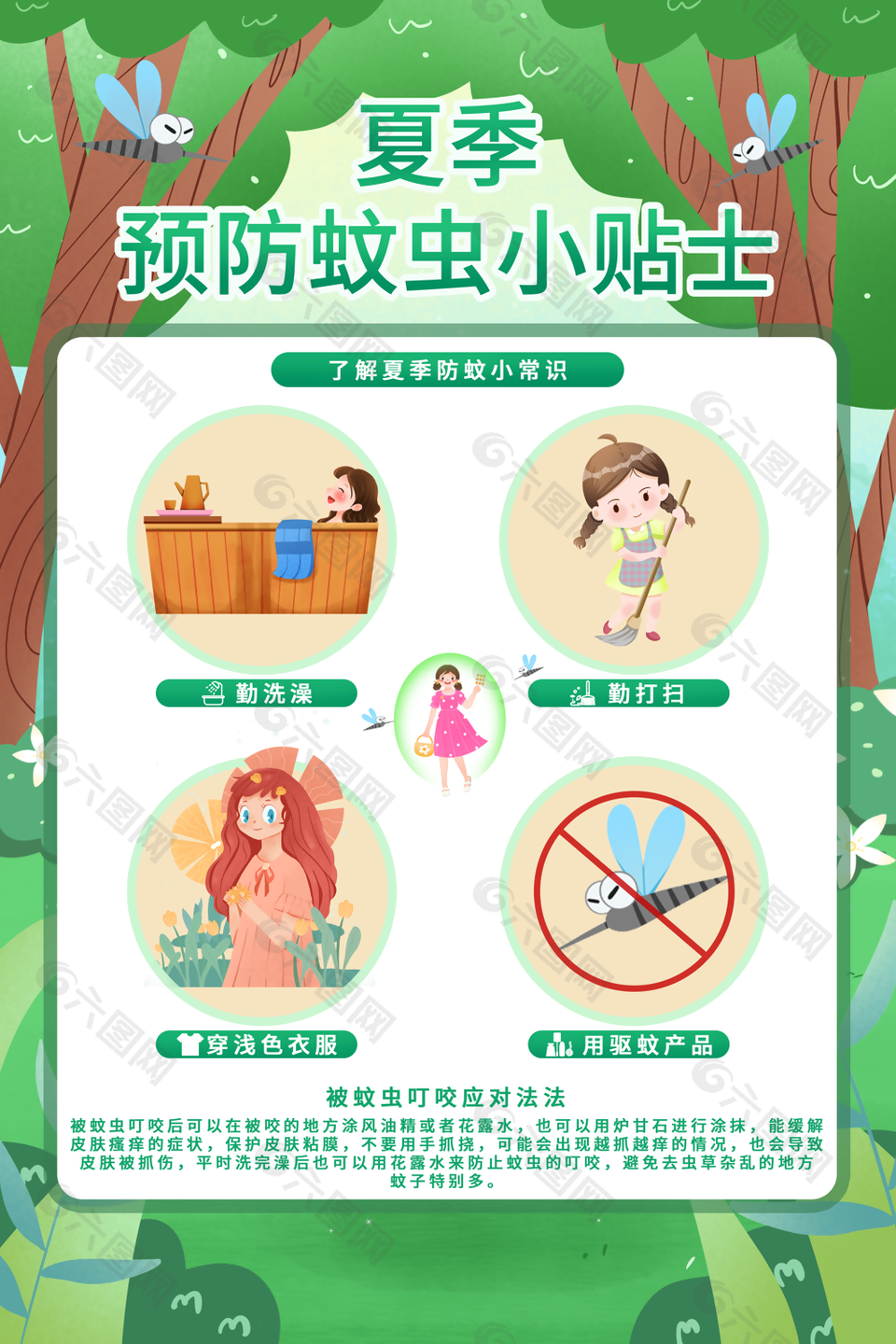 文藝清新夏季預防蚊蟲小貼士海報圖片下載
