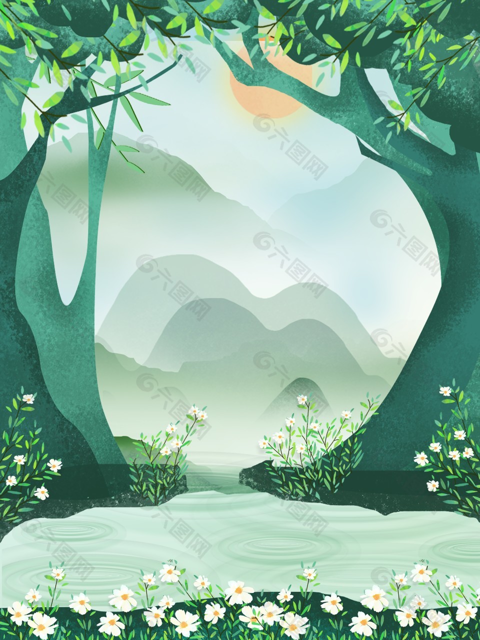 創(chuàng)意山水花草清新素材背景