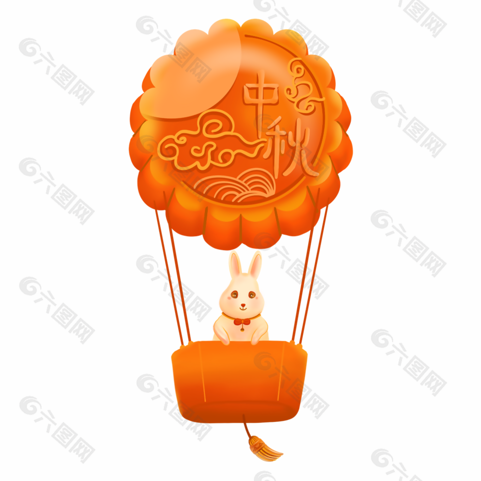 創意可愛兔子坐月餅熱氣球中秋節元素設計