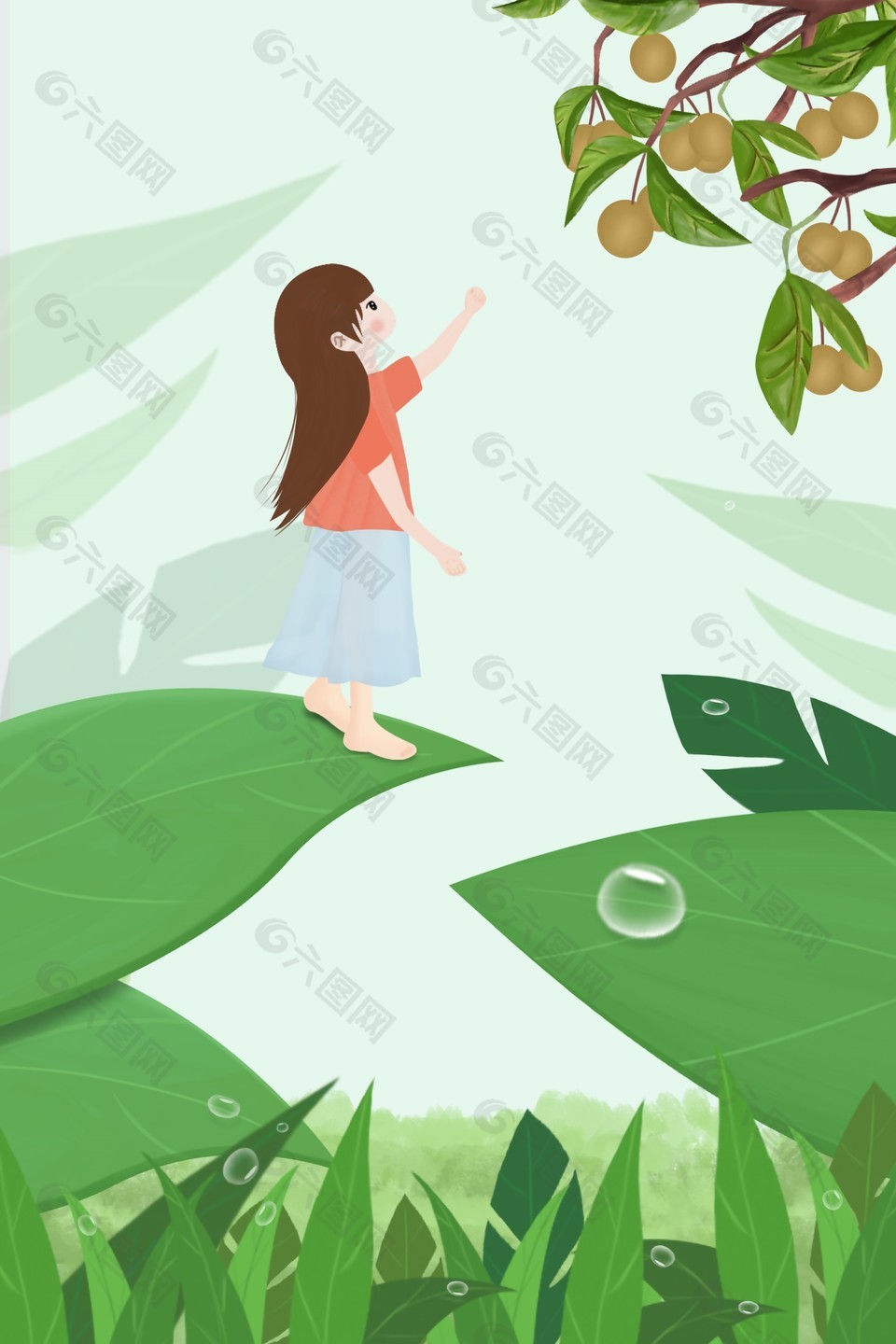 森系女孩創(chuàng)意摘果元素背景