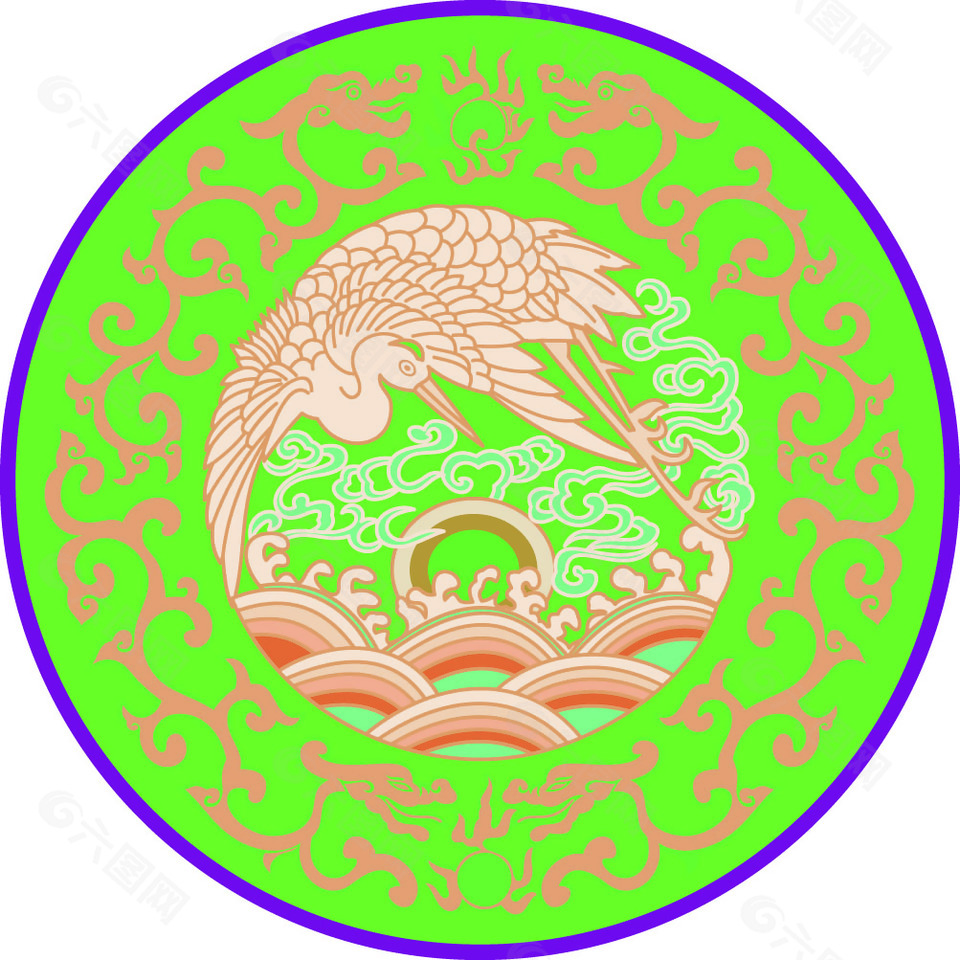 复古仙鹤刺绣花纹设计