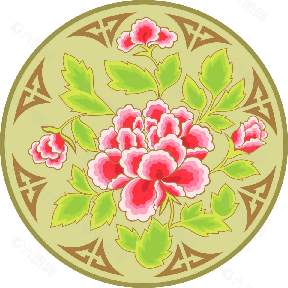 古典牡丹刺绣花纹