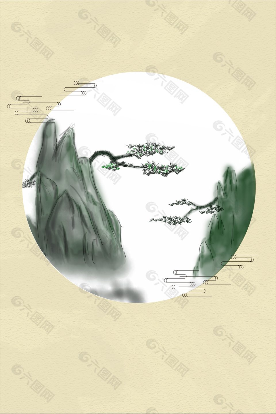 中国风远山松石中式背景素材设计