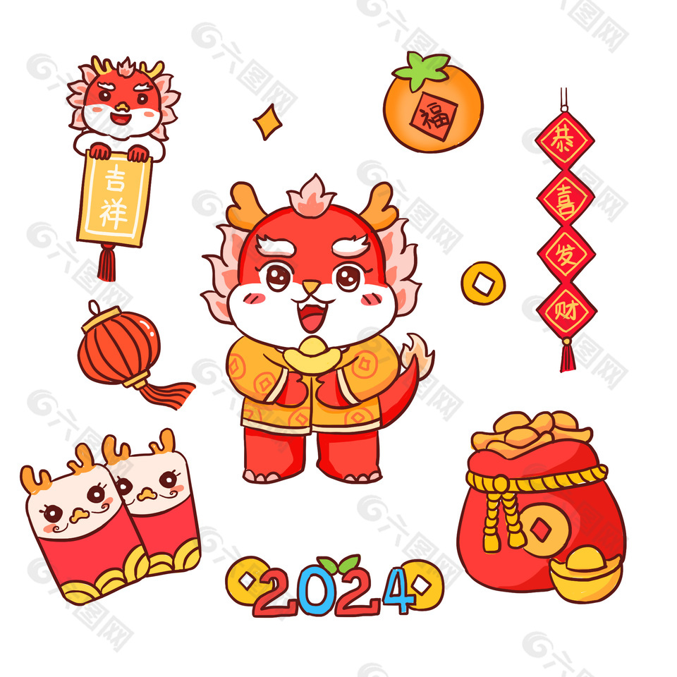 卡通新年龙年贴纸装饰素材下载
