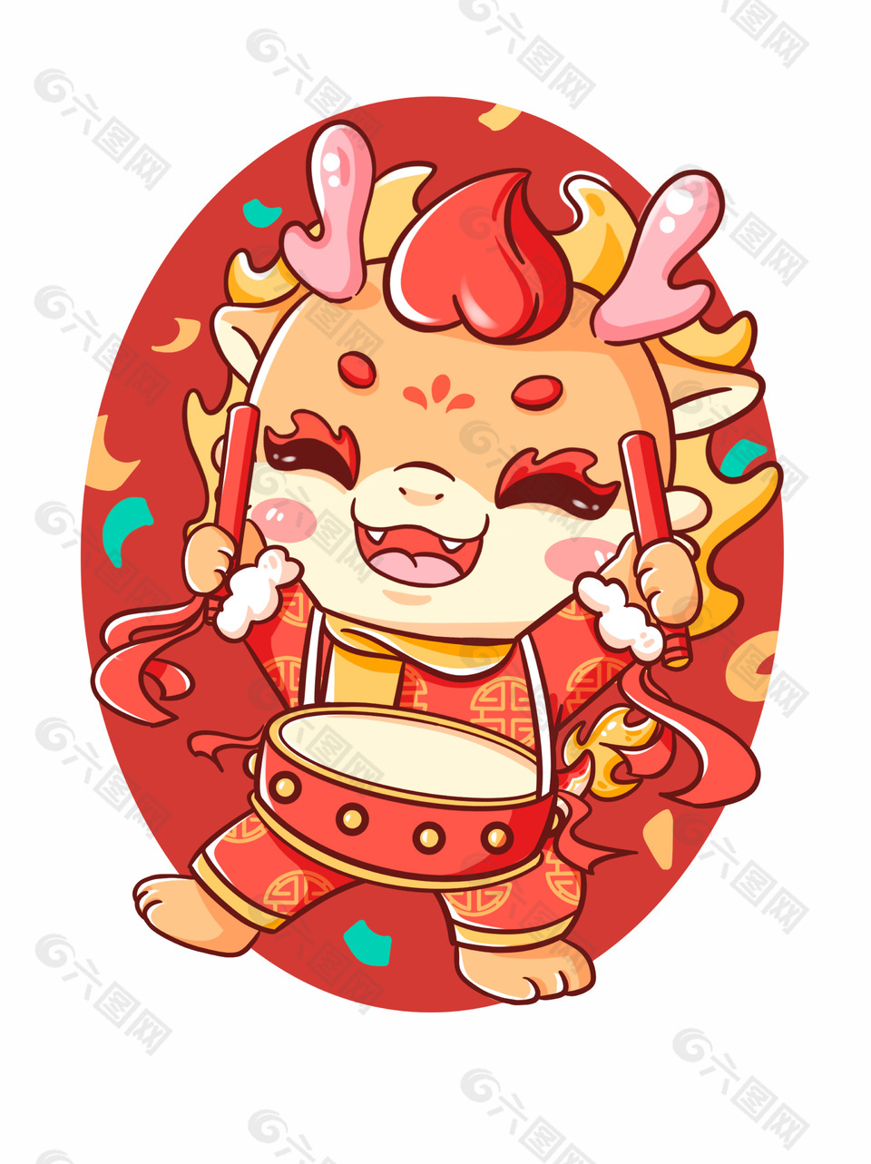 可愛打鼓龍卡通形象元素新年素材下載