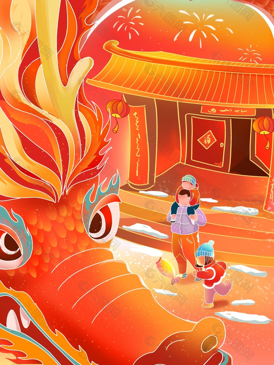 新春大吉传统佳节人物插画