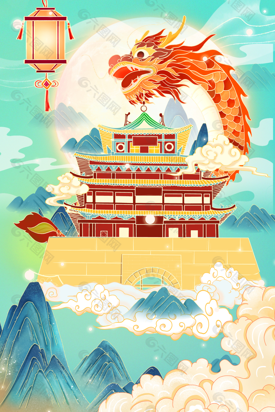 龍年國風(fēng)復(fù)古創(chuàng)意插畫素材