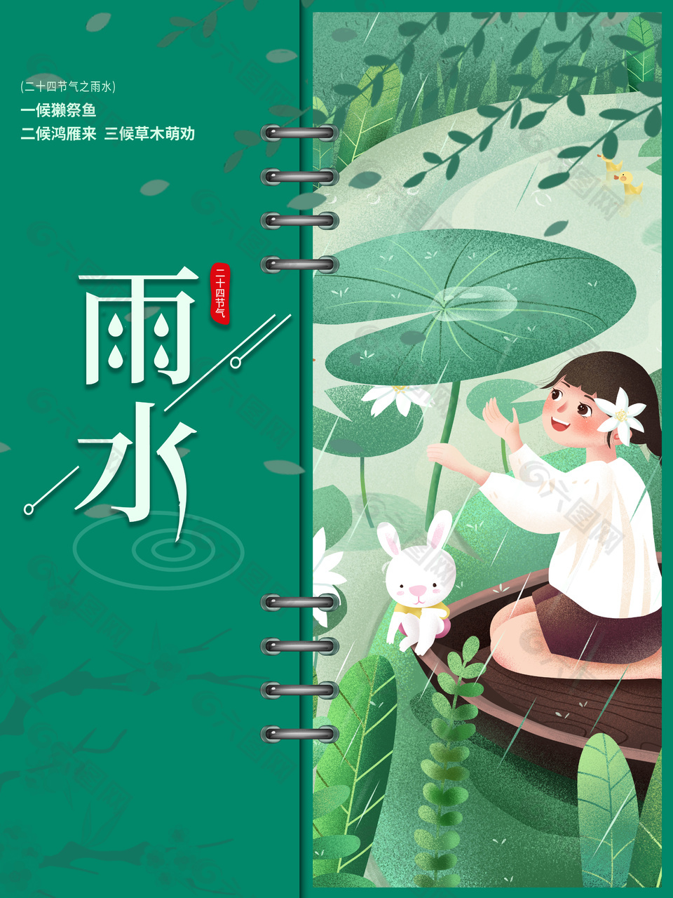 雨水卡通插畫人物海報(bào)設(shè)計(jì)