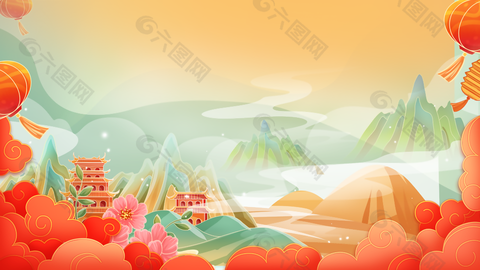 復(fù)古彩墨藝術(shù)中國風(fēng)山水背景素材
