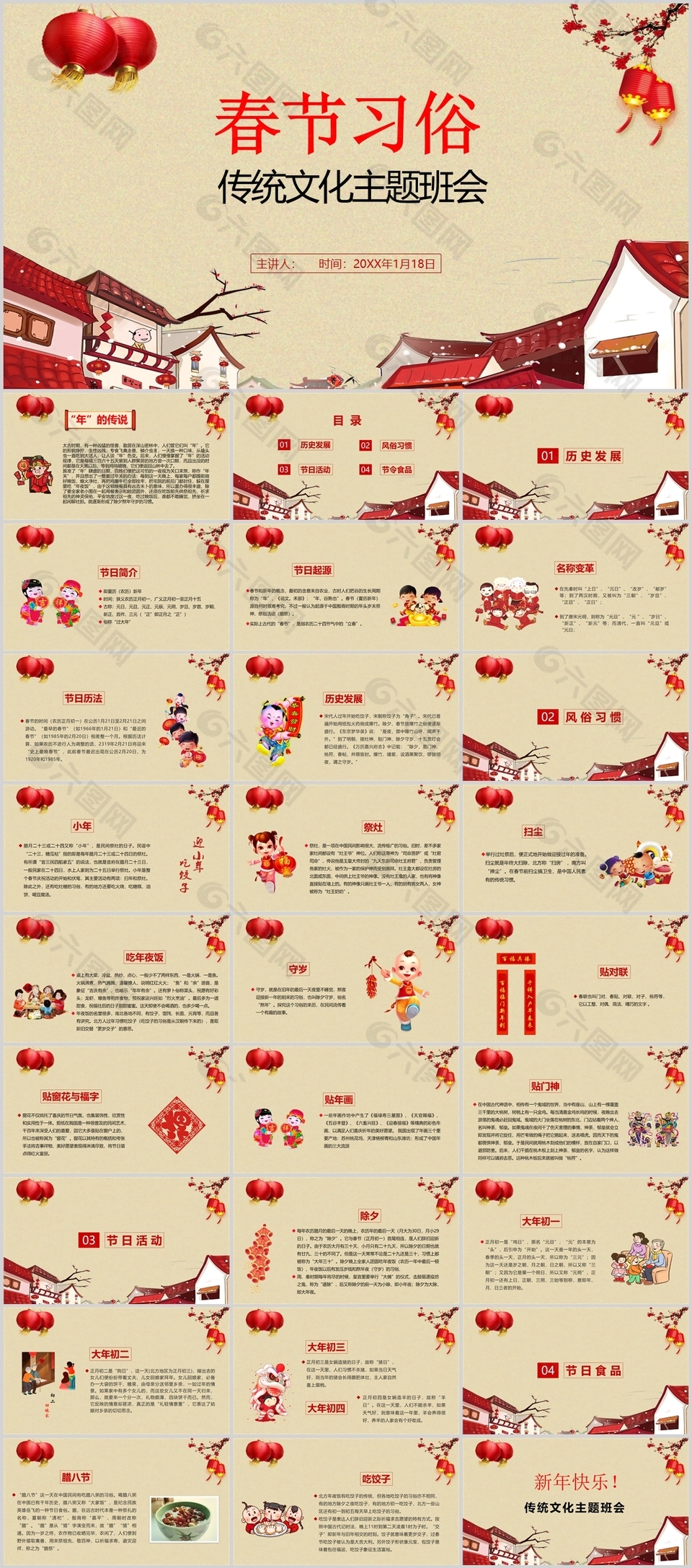 春節(jié)習(xí)俗傳統(tǒng)文化主題班會PPT模板