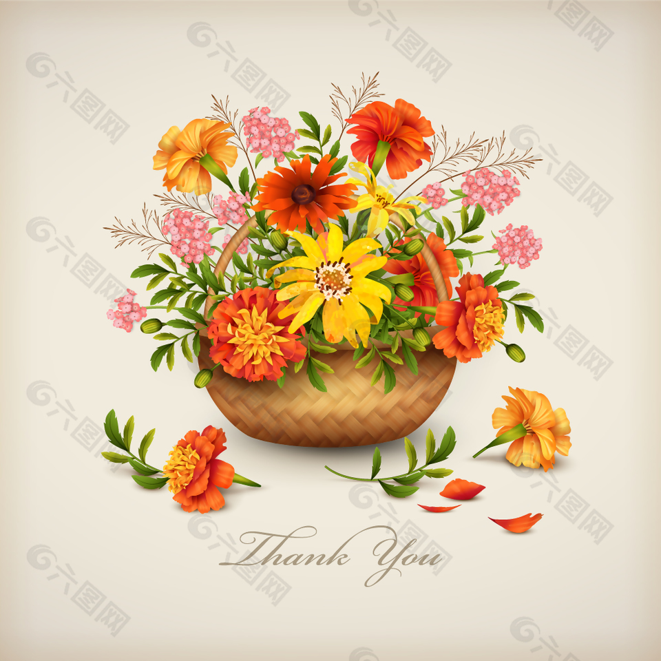 清新花籃花朵插畫