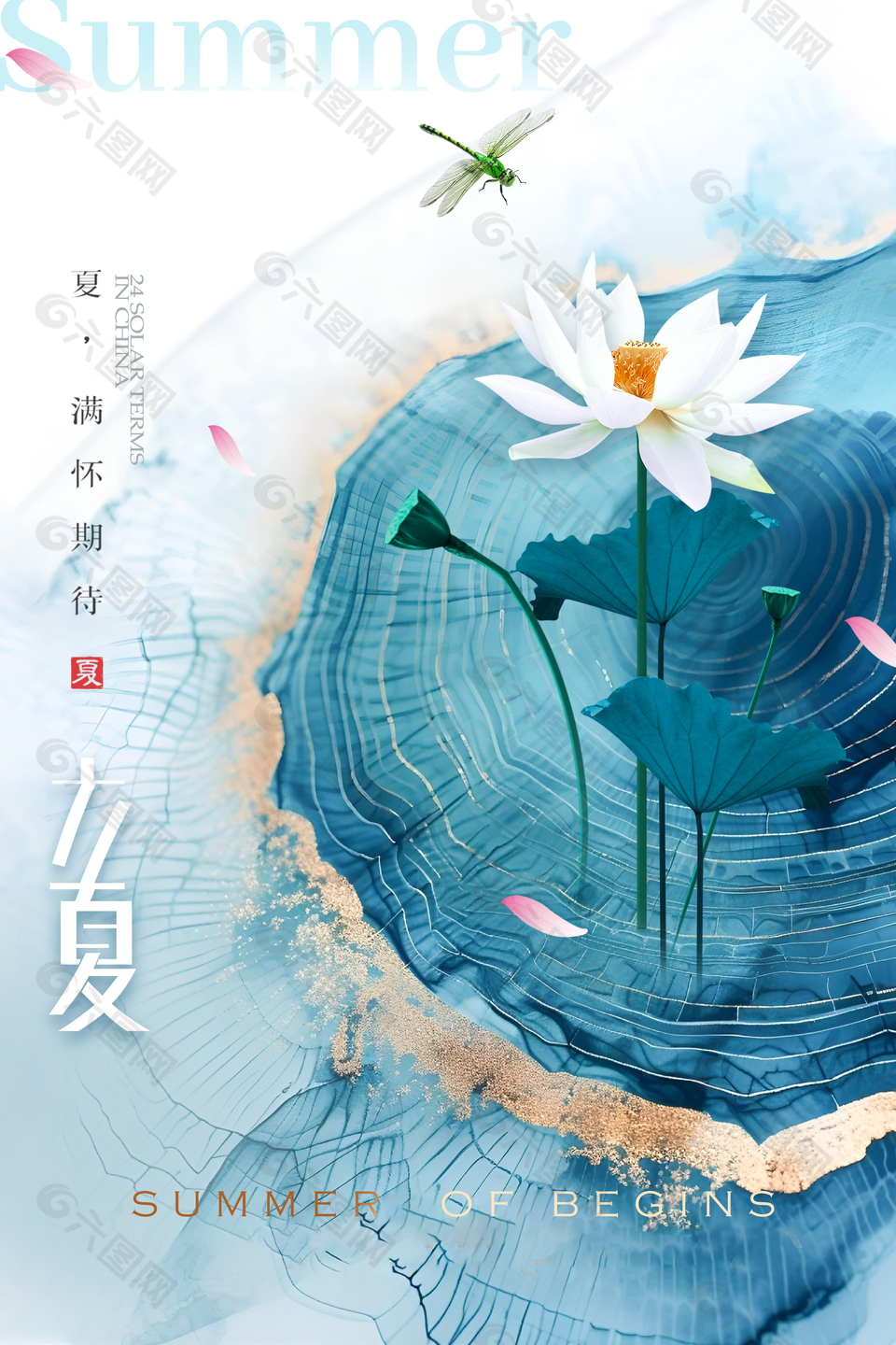 夏日初始立夏古典手繪插畫海報(bào)素材