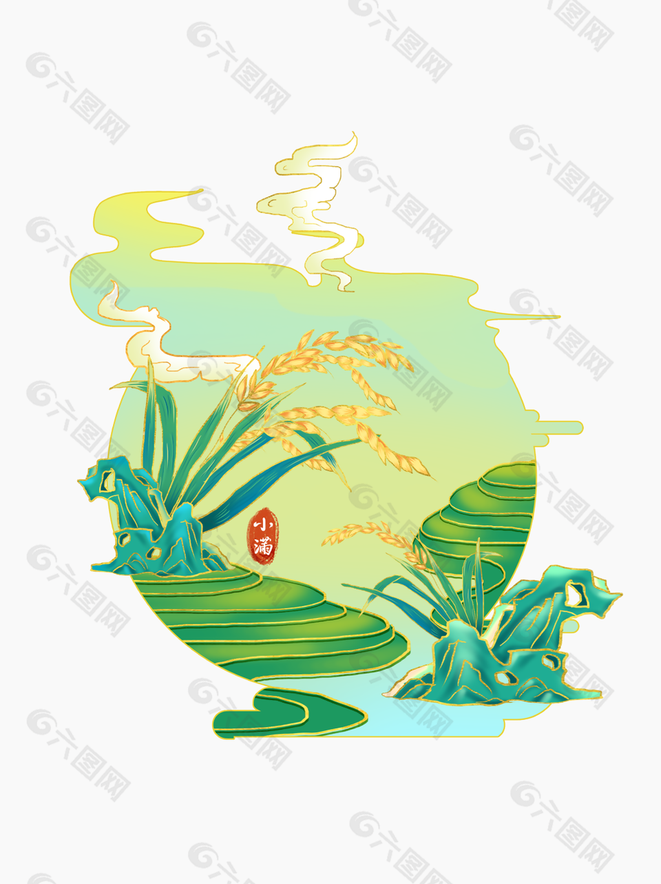 古典國(guó)風(fēng)傳統(tǒng)節(jié)氣之小滿(mǎn)手繪水稻素材