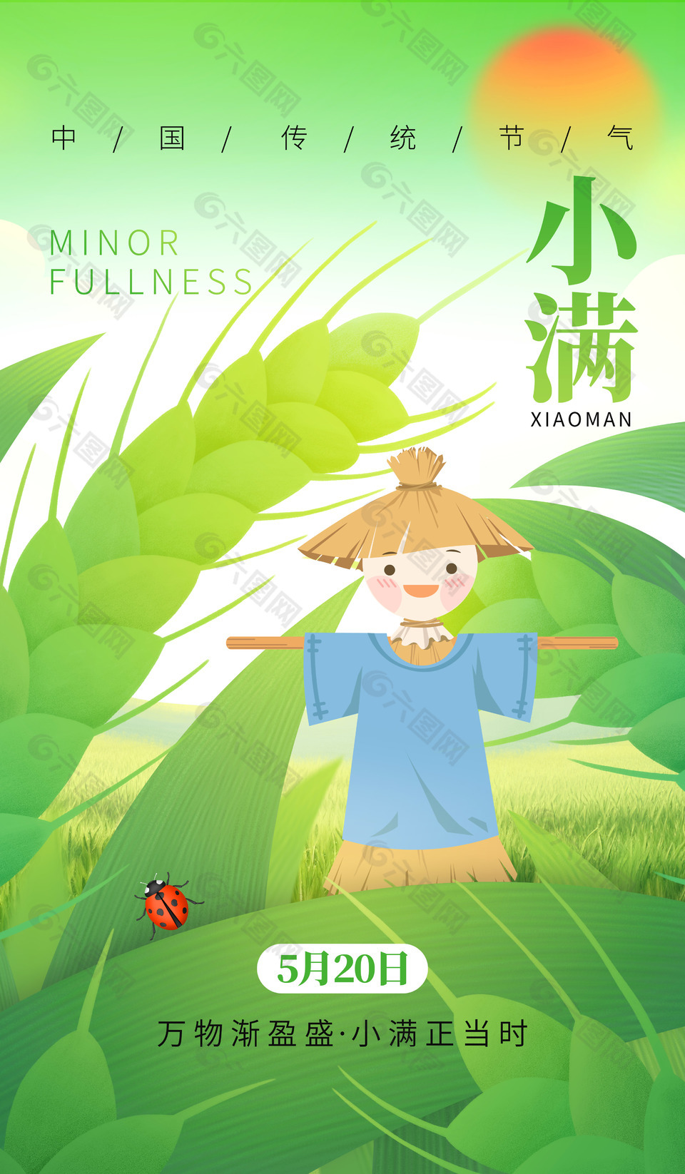 萬物漸盈滿小滿正當時麥田插畫海報