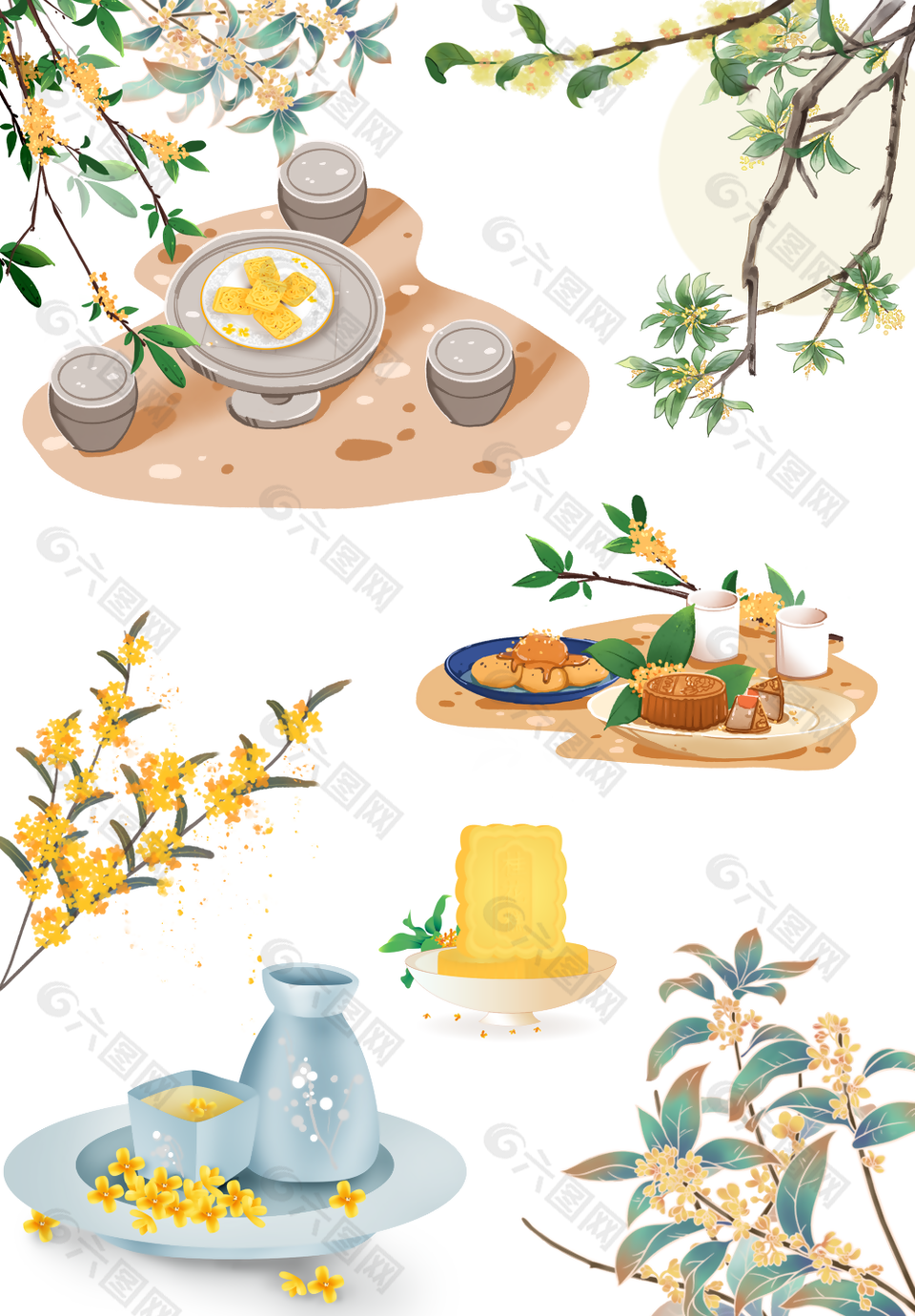精美國(guó)風(fēng)中秋節(jié)桂花主題圖案合集