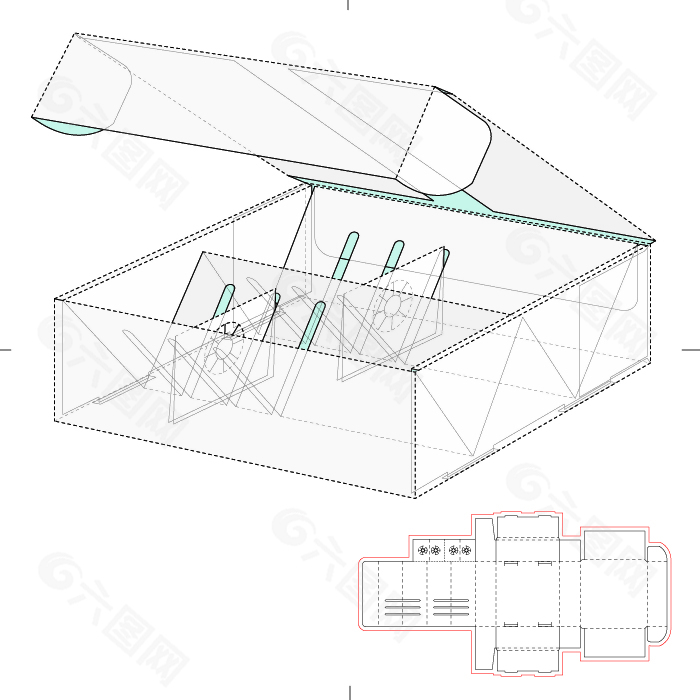 空白綠色內襯矢量包裝盒設計