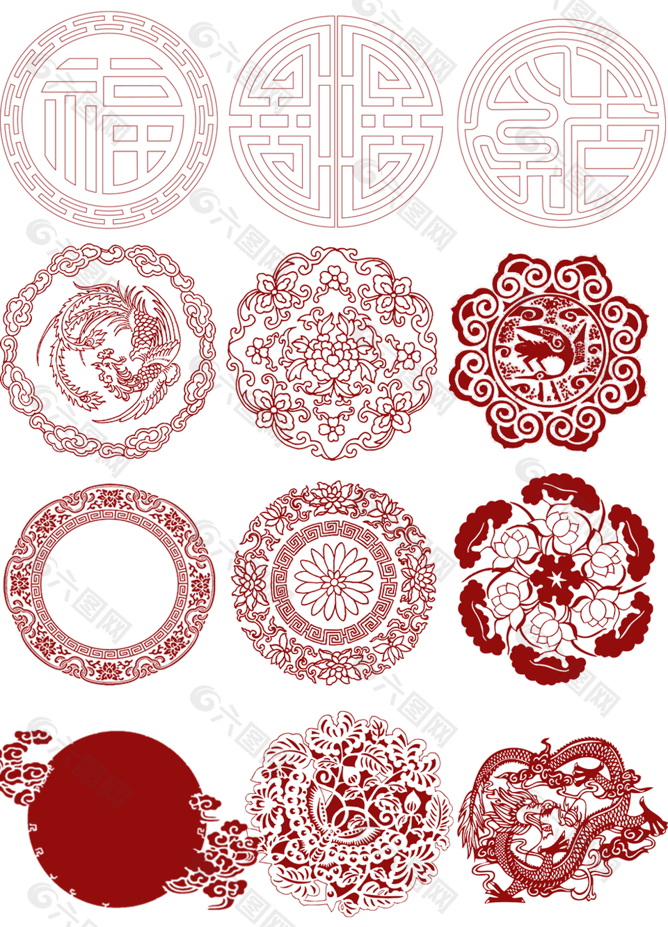 復(fù)古中國(guó)風(fēng)紅色圓形裝飾圖案