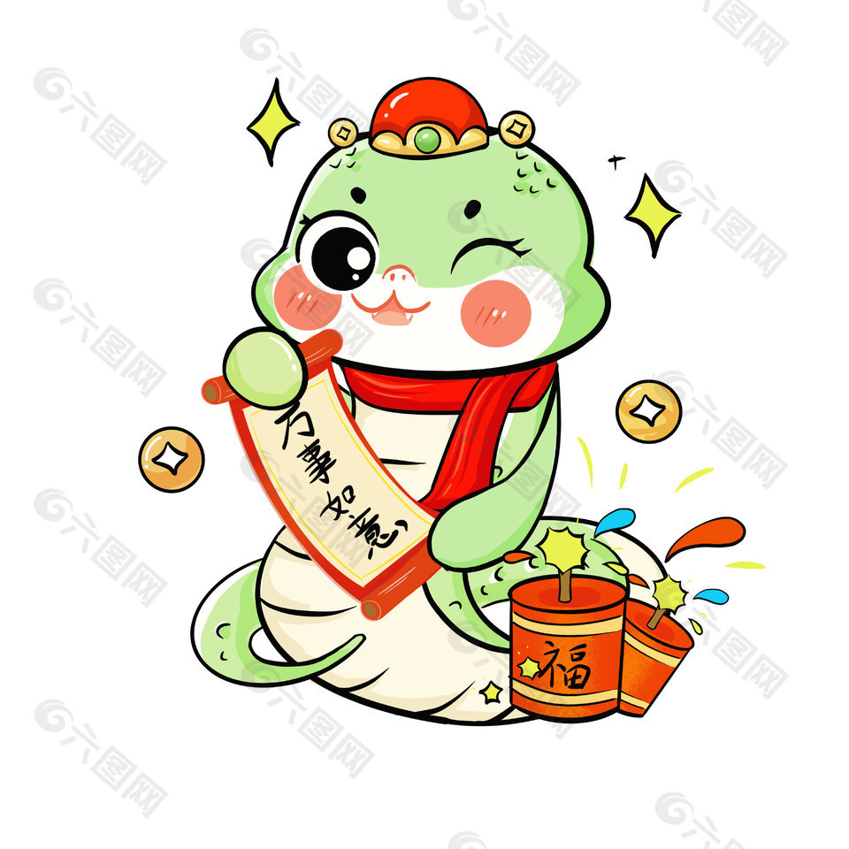 2025萬事如意卡通蛇趣味插畫